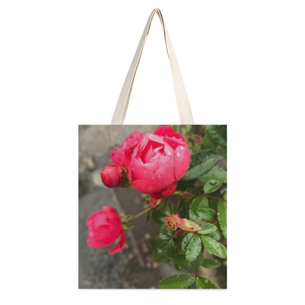 yanfind Great Martin Canvas Tote Bag Double Flower Plant Rose F Saint white-style1 38×41cm