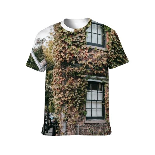 yanfind Adult Full Print T-shirts (men And Women) Accommodation Apartment Architecture Sky Brick Wall Building City Cloudless Construction Crosswalk