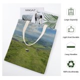 yanfind Great Martin Canvas Tote Bag Double Field Outdoors Grassland Countryside Cattle Cow Farm Rural Pasture Sheep Meadow Ranch white-style1 38×41cm