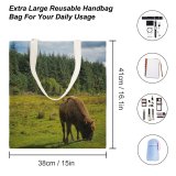 yanfind Great Martin Canvas Tote Bag Double Field Grassland Outdoors Cattle Cow Abies Fir Plant Tree Countryside Farm Meadow white-style1 38×41cm