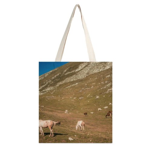 yanfind Great Martin Canvas Tote Bag Double Field Grassland Outdoors Horse Cattle Cow Countryside Farm Grazing Meadow Pasture Ranch white-style1 38×41cm