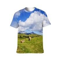 yanfind Adult Full Print T-shirts (men And Women) Agriculture Alps Beautiful Cattle Clouds Countryside Cow Field Grass Grassland Idyllic Landscape