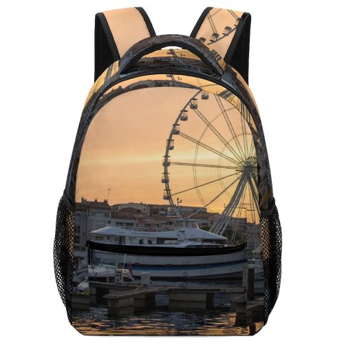 yanfind Children's Backpack Boat Transportation Vehicle Port Waterfront Dock Pier Sunset Vessel Watercraft Amusement Park Preschool Nursery Travel Bag