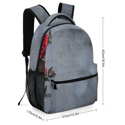 yanfind Children's Backpack Flower Plant HQ Flora Rose  Floral Texture Ornament Embroidery Grey Foliage Preschool Nursery Travel Bag