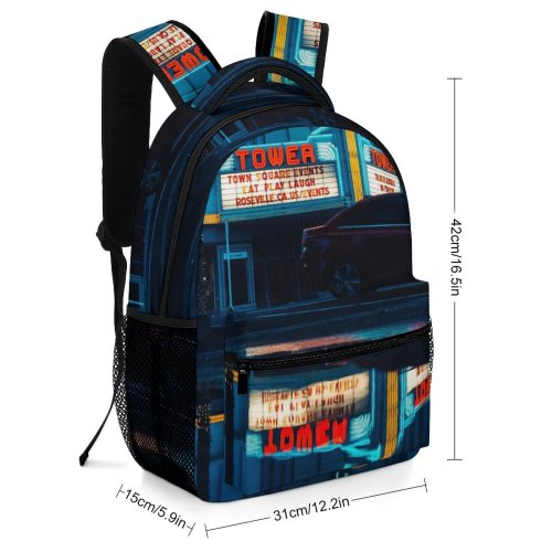 yanfind Children's Backpack Dark Lot Lights Parked Theater Neon Urban Transportation Puddle Outdoors Car Preschool Nursery Travel Bag