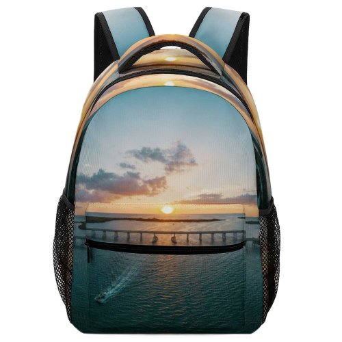 yanfind Children's Backpack Bay Golden Clouds Sunset Landscape Evening   Boat Outdoors Hour Lake Preschool Nursery Travel Bag