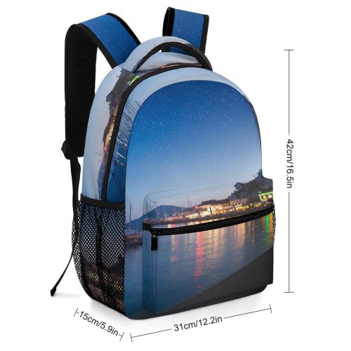 yanfind Children's Backpack Bay City Sunset Evening Travel Colorful Light Nightsky Boat River Transportation Outdoors Preschool Nursery Travel Bag