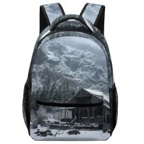 yanfind Children's Backpack Building Cottage Movie Housing Forest Pictures Outdoors Austria Grey Snow Tree Preschool Nursery Travel Bag