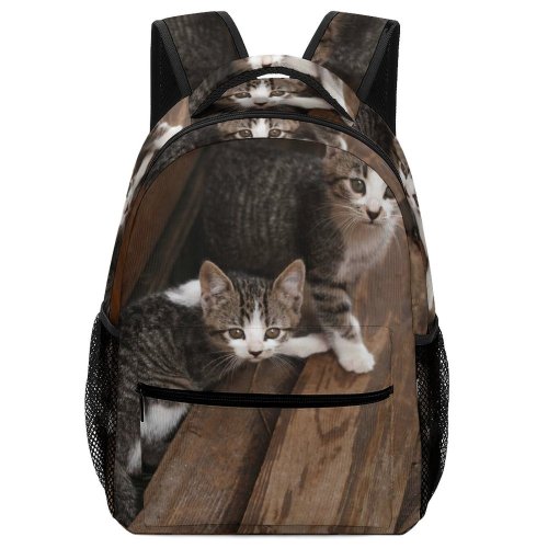 yanfind Children's Backpack Young Stripe Pet Funny Family Kitten Wood Portrait Curiosity Cute Little Cat Preschool Nursery Travel Bag