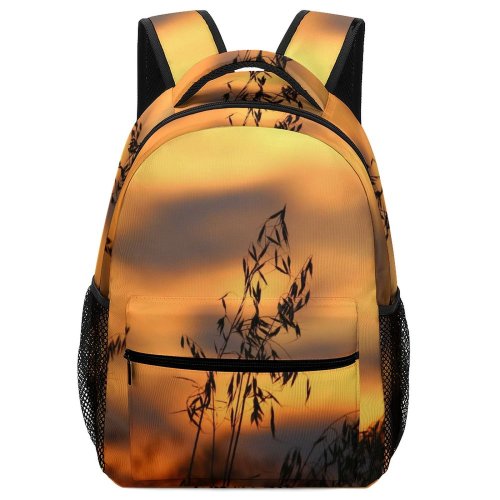 yanfind Children's Backpack Grass Backlit Focus Landscape Silhouette Field Mood Outdoors Light Gold Preschool Nursery Travel Bag