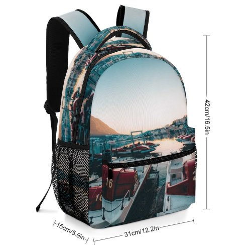 yanfind Children's Backpack Bay Tourism Port Daylight Pier Travel Watercrafts Boat Transportation Outdoors Seashore Harbor Preschool Nursery Travel Bag
