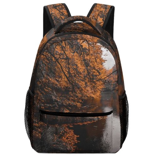 yanfind Children's Backpack Autumn Foliage River Leaves Outdoors Moody Trees Season Fall Lake Branches Preschool Nursery Travel Bag