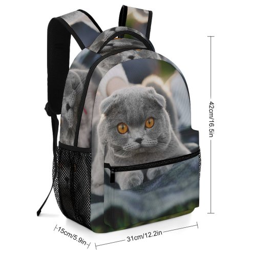 yanfind Children's Backpack Lazy Young Grey Pet Outdoors Family Portrait Cute Love Little Sleep Cat Preschool Nursery Travel Bag