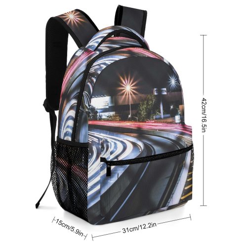 yanfind Children's Backpack Expressway Street City Lights Roadway Fast Lamps Evening Traffic Light Buildings Preschool Nursery Travel Bag