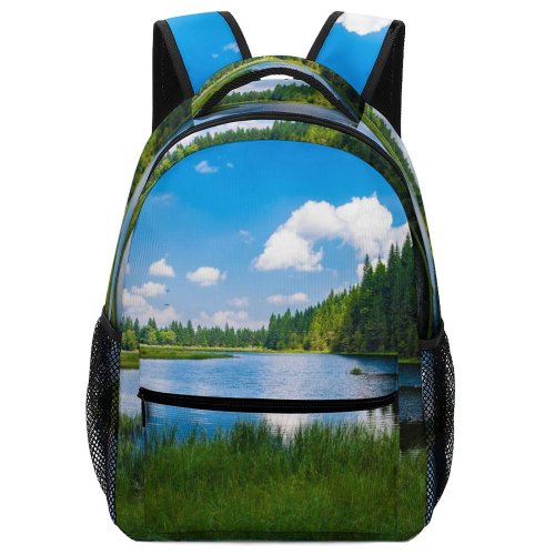yanfind Children's Backpack Forest Placid Grass Landscape Daylight River Outdoors Scenic Lake Trees Preschool Nursery Travel Bag
