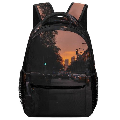 yanfind Children's Backpack Golden Silhouettes Street Beautiful Dark Lights Roadway Automobiles Sunset Landscape Traffic Tail Preschool Nursery Travel Bag