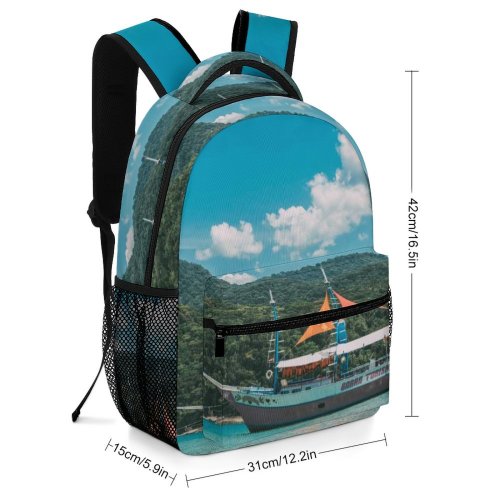 yanfind Children's Backpack Bay Coast Landscape Travel Island Beach Boat Transportation Outdoors Seashore Ship Sky Preschool Nursery Travel Bag