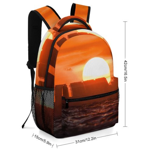 yanfind Children's Backpack Golden Silhouettes Scenery Clouds Sunset Landscape Evening Buildings Boat Silhouetted Preschool Nursery Travel Bag