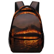 yanfind Children's Backpack Fire Evening Dangerous Island Wildfire Forest Night Blazing Burning Preschool Nursery Travel Bag