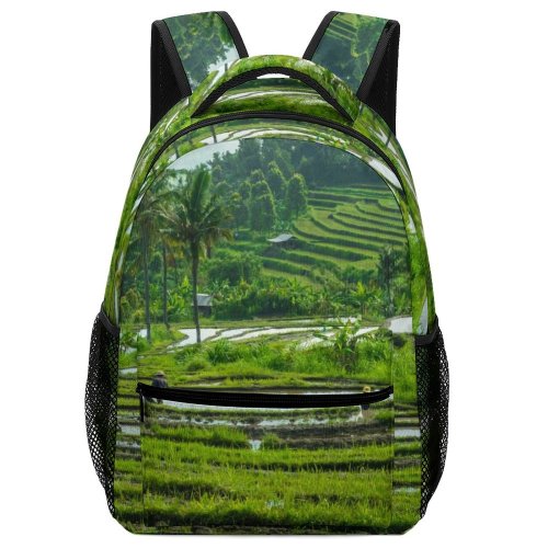 yanfind Children's Backpack Countryside Plant Domain Rice Pictures Grassland Outdoors Jungle Vegetation Birds Bali Preschool Nursery Travel Bag