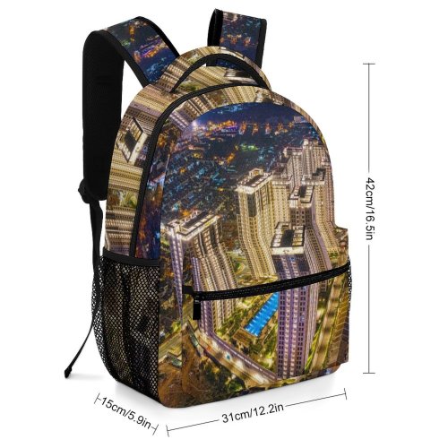 yanfind Children's Backpack Beautiful City Buildingss Illuminated Lights Cityscape Evening Building Architecture High Exterior Aerial Preschool Nursery Travel Bag
