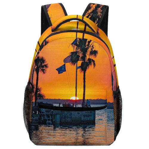 yanfind Children's Backpack Boats Afterglow Vacation Palm Coconut Scenery Sunset Oceanside Leisure Beach Ripples Watercrafts Preschool Nursery Travel Bag