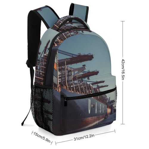 yanfind Children's Backpack Export Clouds Port Cranes Transport Pier Cargo Marina Logistics Harbour Dock Containers Preschool Nursery Travel Bag