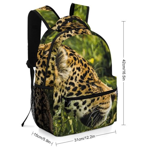 yanfind Children's Backpack Leopard Big Carnivore Grass Wild  Outdoors Felidae Whiskers Hunter Wildlife Focus Preschool Nursery Travel Bag