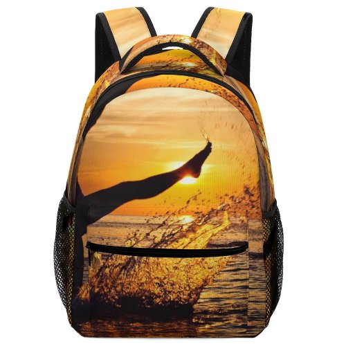 yanfind Children's Backpack Backlit Girl Freedom Beautiful Skies Vacation Sunset Landscape Happiness  Light Beach Preschool Nursery Travel Bag
