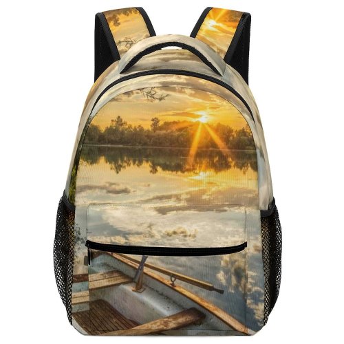 yanfind Children's Backpack Golden Clouds Sunset Landscape Daylight Travel Boat River Transportation Outdoors Hour Preschool Nursery Travel Bag