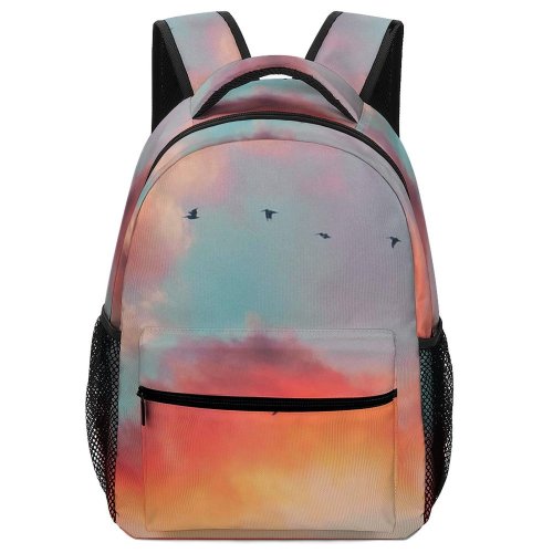 yanfind Children's Backpack Golden Silhouettes Scenery Clouds Sunset Aircraft Avian Airliner Hour Preschool Nursery Travel Bag