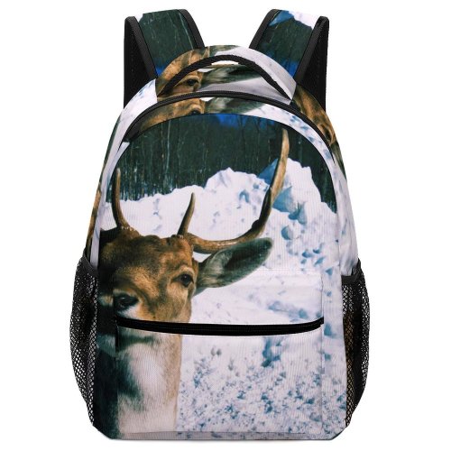 yanfind Children's Backpack Frozen Deer Tree Frost Winter Frosty Outdoors Reindeer Lapland  Wood Wildlife Preschool Nursery Travel Bag