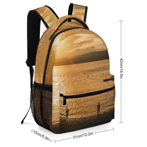 yanfind Children's Backpack Golden Clouds Sunset Landscape Beach Boat Silhouetted Outdoors Seashore Reflection Sky Preschool Nursery Travel Bag