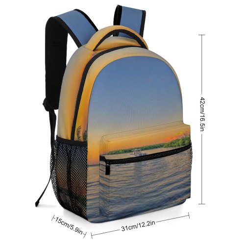 yanfind Children's Backpack Golden Rural Afterglow Travel (Journey) Boat Transportation Outdoors Hour Sundown Horizon Dawn Preschool Nursery Travel Bag
