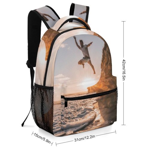 yanfind Children's Backpack Golden Sand Jumping Clouds Sunset Landscape Sunrays Beach Outdoors Hour Preschool Nursery Travel Bag