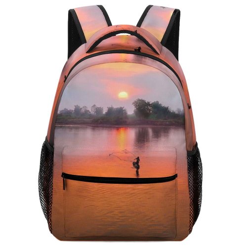yanfind Children's Backpack Afterglow Scenery Sunset Ripples Peaceful Sunrise Tranquil Outdoors Scenic Idyllic Fishing Lake Preschool Nursery Travel Bag