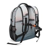 yanfind Children's Backpack Bay Boats Yacht Transporation Port Pier Ripples Watercrafts Harbour Dock Sailboats Harbor Preschool Nursery Travel Bag