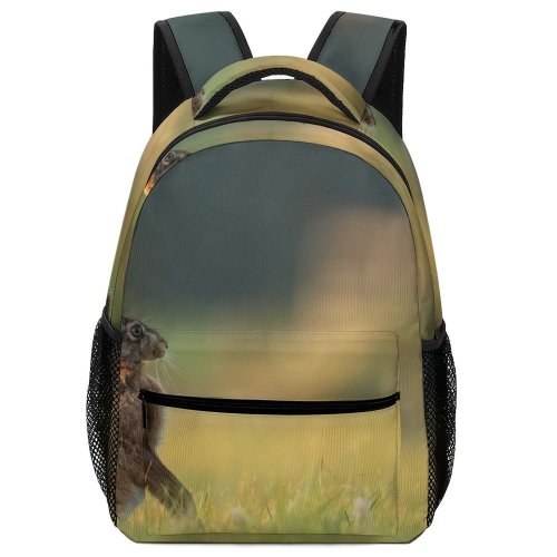 yanfind Children's Backpack Hare Rodent Rabbit Bunny Bokeh  Grass Field Portrait Sunlight  Wildlife Preschool Nursery Travel Bag