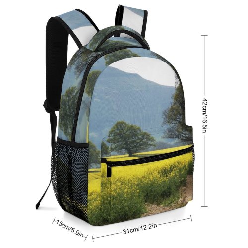 yanfind Children's Backpack Landscape Rural Countryside Rapeseed Farm Pictures Grassland Outdoors Grey Tree Free Preschool Nursery Travel Bag