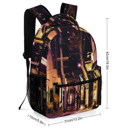 yanfind Children's Backpack Evening Street City Dark Light Buildings Tokyo Japan Preschool Nursery Travel Bag