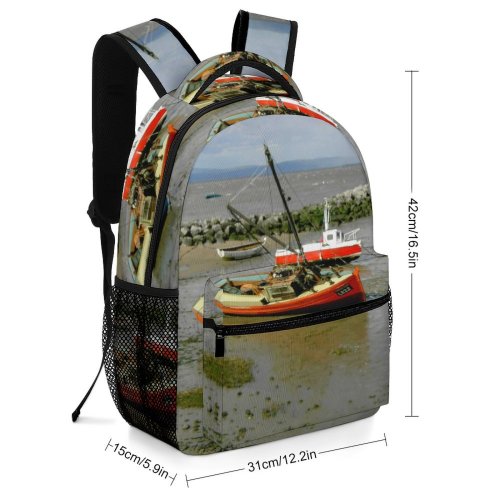 yanfind Children's Backpack Fish Boat Sea Fishing Boats Sand Morecambe Bay Beach Transportation Vehicle Preschool Nursery Travel Bag
