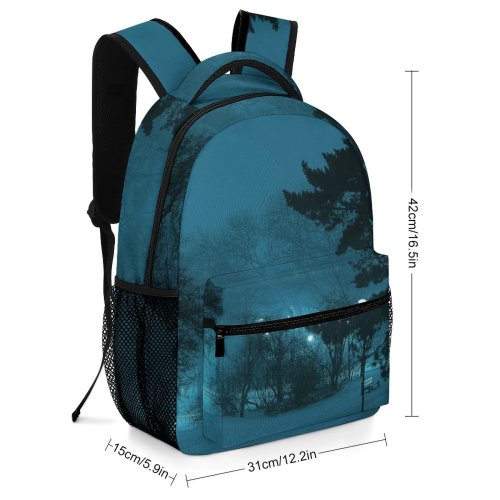 yanfind Children's Backpack Frozen Tree Park Winter Fog Dark Branch Lamp Season Landscape Light Mist Preschool Nursery Travel Bag
