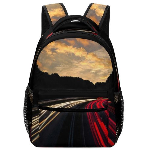 yanfind Children's Backpack Expressway Dark Lights Clouds Fast Asphalt Curve Light Highway Lane Transportation Preschool Nursery Travel Bag