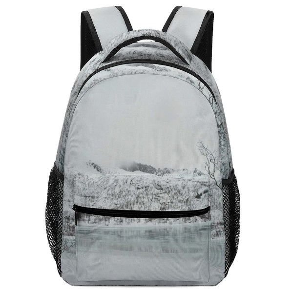 yanfind Children's Backpack Grey Snow Winter Outdoors Blizzard Storm  Plant Tree Landscape Scenery Abies Preschool Nursery Travel Bag