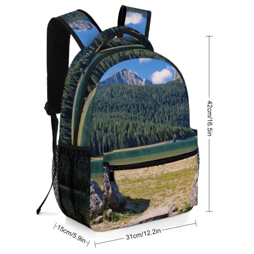 yanfind Children's Backpack Forest Clouds Placid Grass Landscape Daylight Travel Pine Outdoors Scenic Woods Lake Preschool Nursery Travel Bag