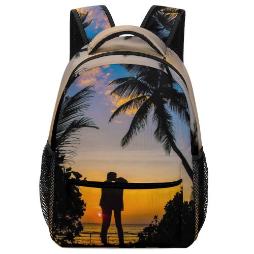 yanfind Children's Backpack Backlit Sand Maldives Vegetation Romance Vacation Palm Coconut Affection Affair Sunset Romantic Preschool Nursery Travel Bag