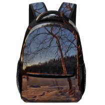 yanfind Children's Backpack Frozen Tree Winter Forest Season Sunlight Sunset Wood Landscape Sunrays Pine Preschool Nursery Travel Bag