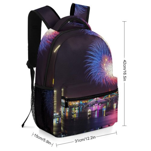 yanfind Children's Backpack Festival City Diwali Illuminated Downtown Cityscape Fireworks Evening Light Buildings Display Preschool Nursery Travel Bag