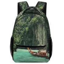 yanfind Children's Backpack Forest Scenery Landscape Daylight Mountains Tropical Boat River Transportation Outdoors Scenic Fishing Preschool Nursery Travel Bag