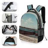 yanfind Children's Backpack Bay Coast Sand Clouds Landscape Seagulls Daylight Daytime Beach Boat River Transportation Preschool Nursery Travel Bag